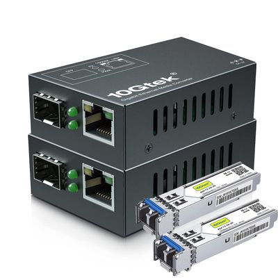 10Gtek [Mini Size] Gigabit Ethernet Media Converter, SingleMode Dual LC Fiber to Ethernet RJ45 Converter for 10/100/1000Base-Tx to 1000Base-LX(with a SFP SMF 1310-nm Module), up to 20-km, Pack of 2