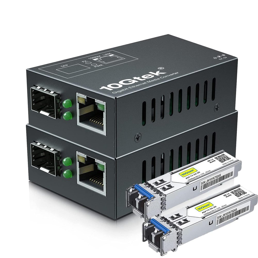 10Gtek [Mini Size] Gigabit Ethernet Media Converter, SingleMode Dual LC Fiber to Ethernet RJ45 Converter for 10/100/1000Base-Tx to 1000Base-LX(with a SFP SMF 1310-nm Module), up to 20-km, Pack of 2