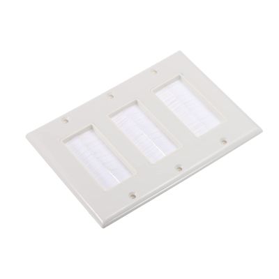 PATIKIL Brush Wall Plate Decoration Wall Panel Cable Pass Through Three Gang 163mmx114mm White for Low-Voltage Cables