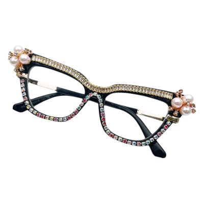 willochra Cat Eye Reading Glasses for Women Stylish Rhinestone Narrow Ladies Computer Readers Glasses (black, 3.5, multiplier_x)