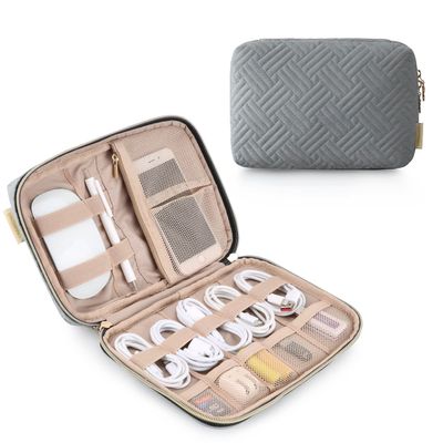 BAGSMART Electronics Organizer Travel Case, Travel Cable Organizer Bag for Travel Essentials & Accessories for Women, Cord Organizer for Phone, SD Card, Grey