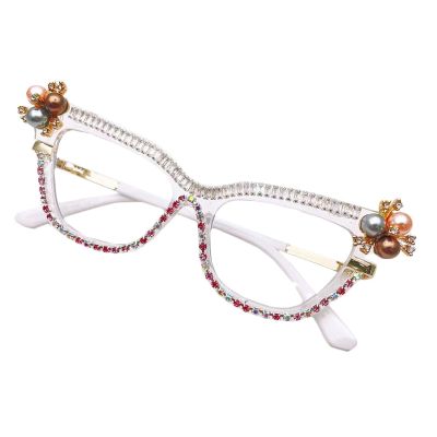 willochra Cat Eye Reading Glasses for Women Stylish Rhinestone Narrow Ladies Computer Readers Glasses (white, 3.25, multiplier_x)