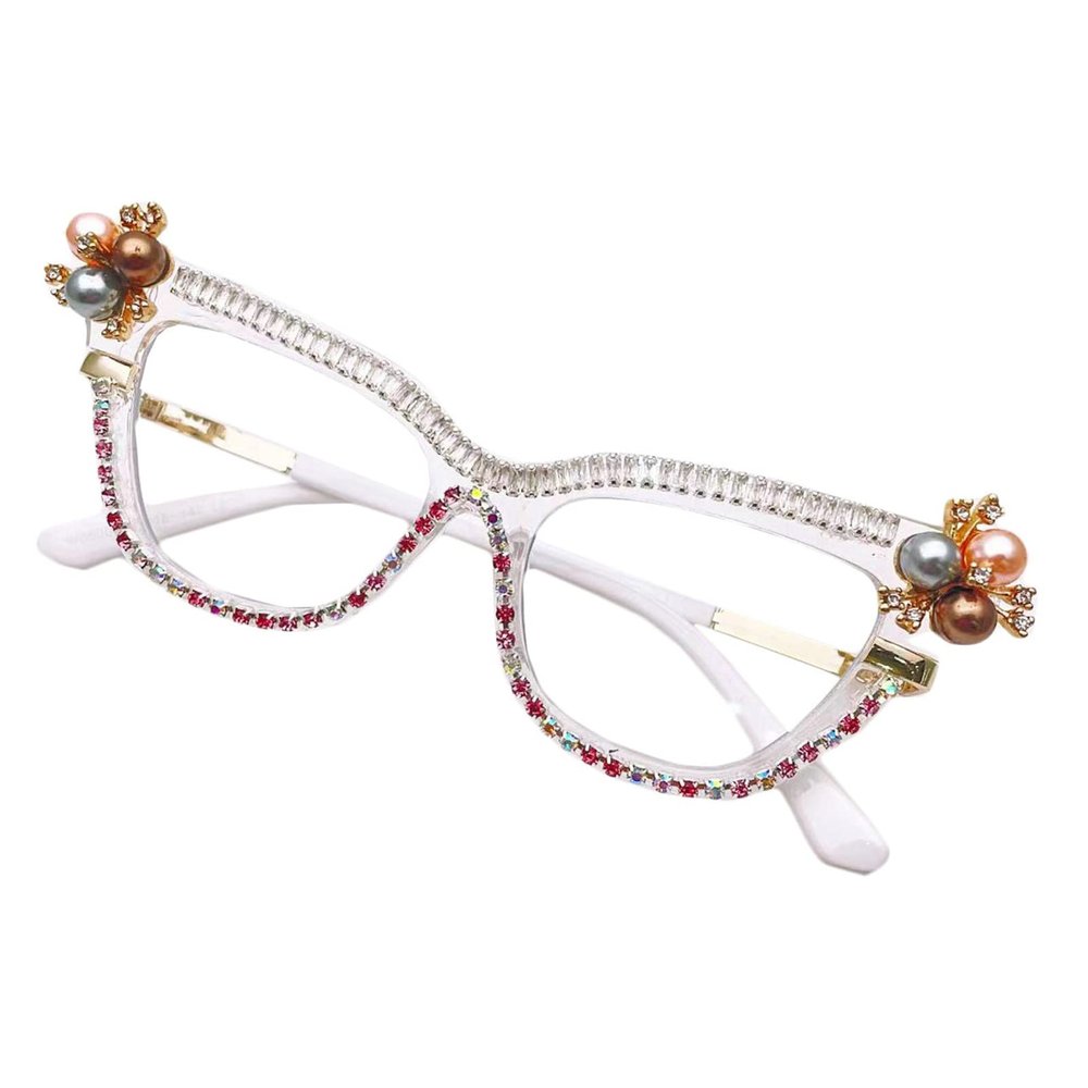 willochra Cat Eye Reading Glasses for Women Stylish Rhinestone Narrow Ladies Computer Readers Glasses (white, 3.25, multiplier_x)