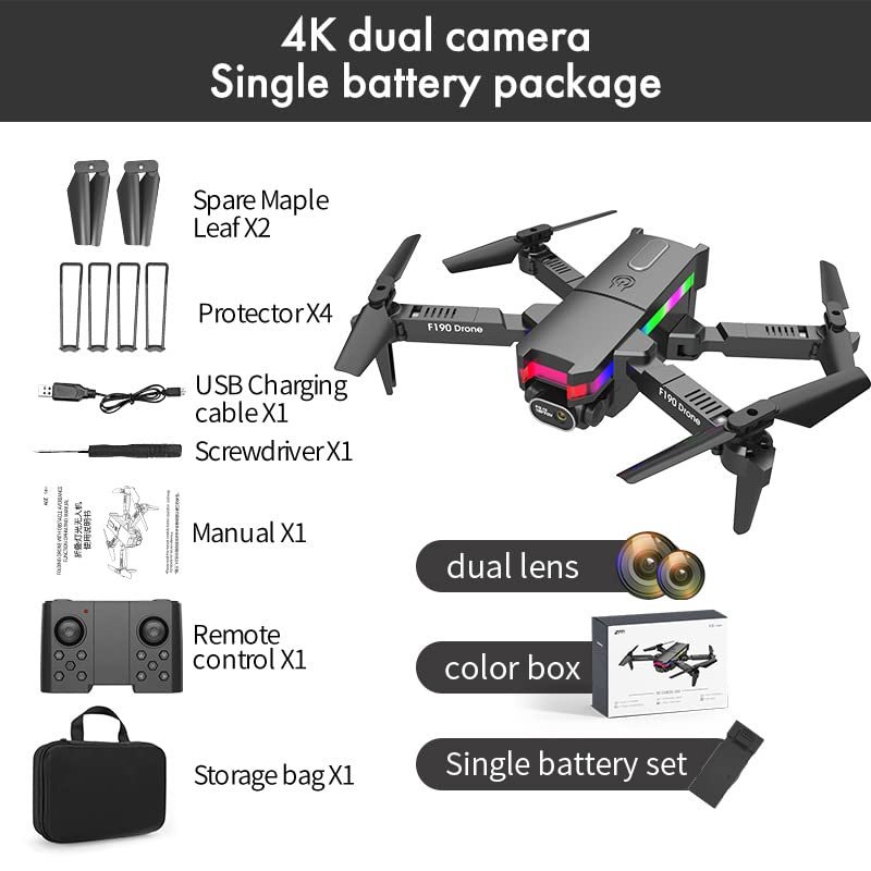 F190 Mini drone - Dazzling Light and 4K Dual Camera (blue 4K dual camera)