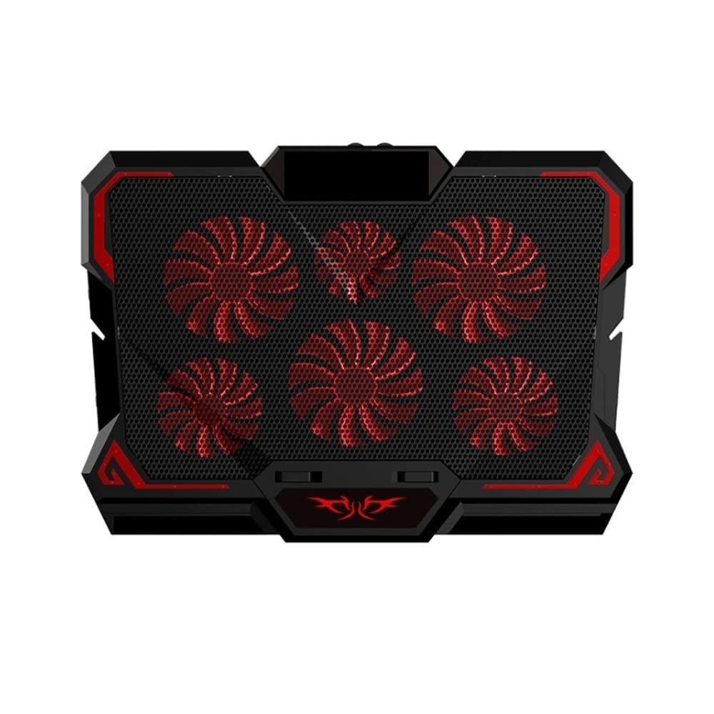 QIYUDS Laptop Cooling Pad, 6 Fans Up to 17 Inch Heavy Notebook Cooler, Blue and red LED Lights, 2 USB Ports