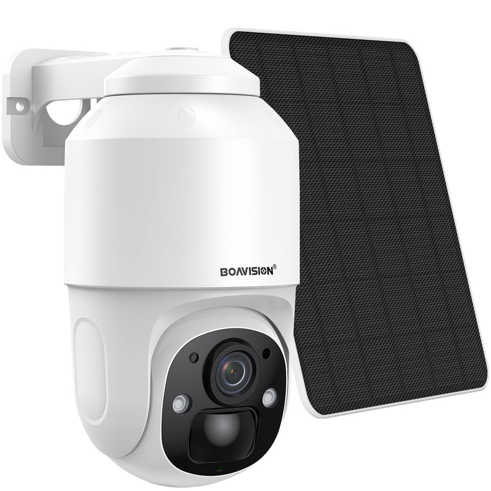 BOAVISION Security Camera Wireless WiFi Outdoor,Solar Powered Camera Pan Tilt 360 View PIR Human Detection Color Night Vision Wireless Surveillance IP Cameras for Home Security