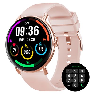 AMOLED Smart Watch (Answer/Make Call) for Women, With/Without Phone Mode, 1.43" Round Fitness Watch, Body Temperature Thermometer, Heart Rate, SpO2, Sleep Monitor, 7-10 Days Battery, Pink