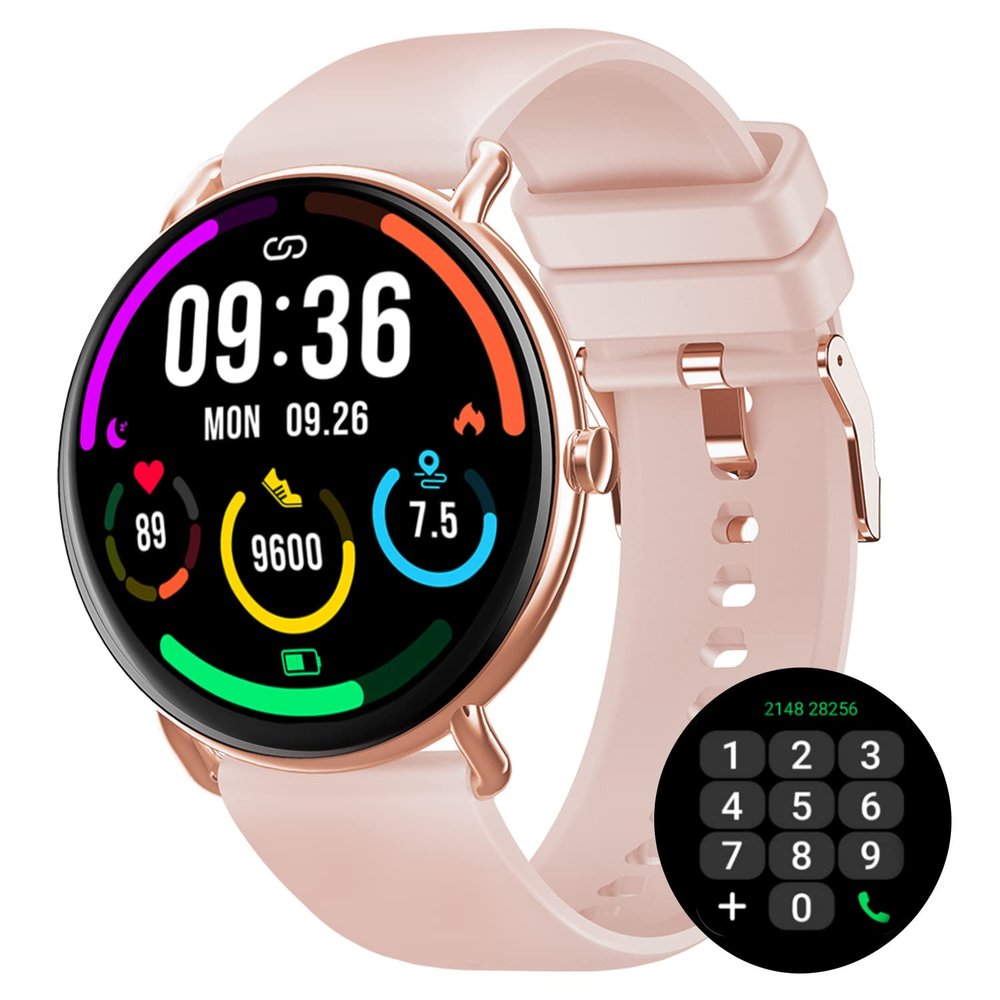 AMOLED Smart Watch (Answer/Make Call) for Women, With/Without Phone Mode, 1.43" Round Fitness Watch, Body Temperature Thermometer, Heart Rate, SpO2, Sleep Monitor, 7-10 Days Battery, Pink