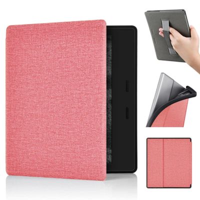 Case for 7'' Kindle Oasis Fabric Cover (Hand Strap Designed) Case for 7" Kindle Oasis (10th & 9th Gen, 2019/2017) Anti-Slide Kindle Oasis Case with Auto Sleep/Wake,Pink