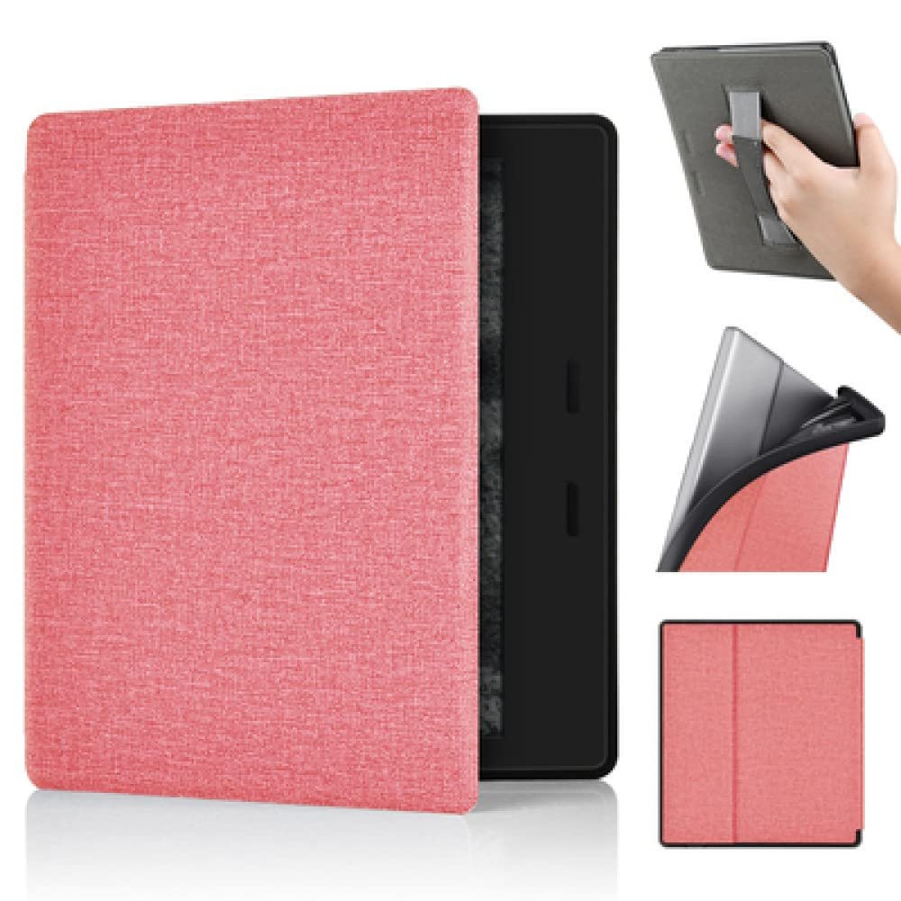 Case for 7'' Kindle Oasis Fabric Cover (Hand Strap Designed) Case for 7" Kindle Oasis (10th & 9th Gen, 2019/2017) Anti-Slide Kindle Oasis Case with Auto Sleep/Wake,Pink