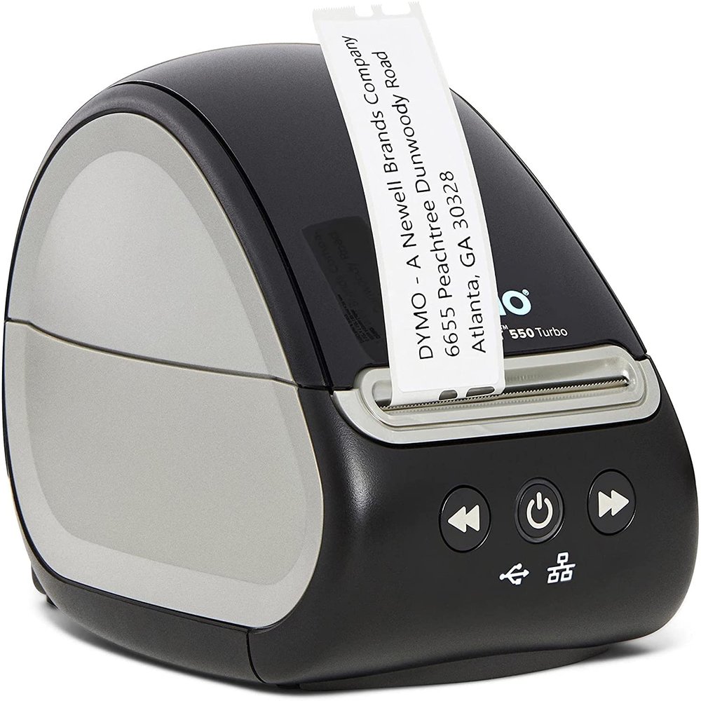 DYMO LabelWriter 550 Turbo Direct Thermal Label Printer, Black - USB and LAN Connectivity - Print up to 90 Labels Per Minute, 300 dpi, Auto Label Recognition, Monochrome Label Maker - BROAG (Renewed)