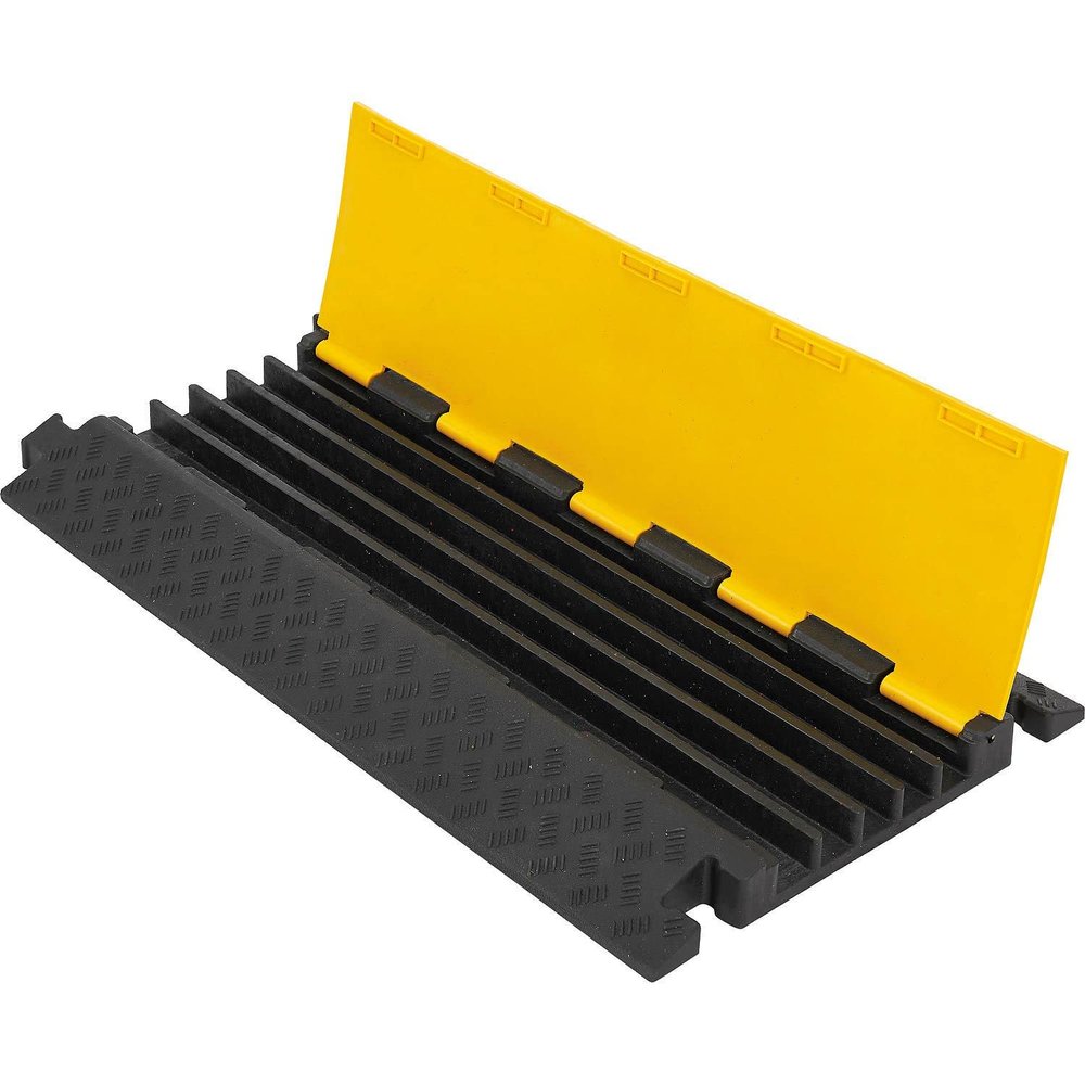 Global Industrial 5-Channel Heavy-Duty Cable Protector, 32,600 lbs. Cap., Black & Yellow