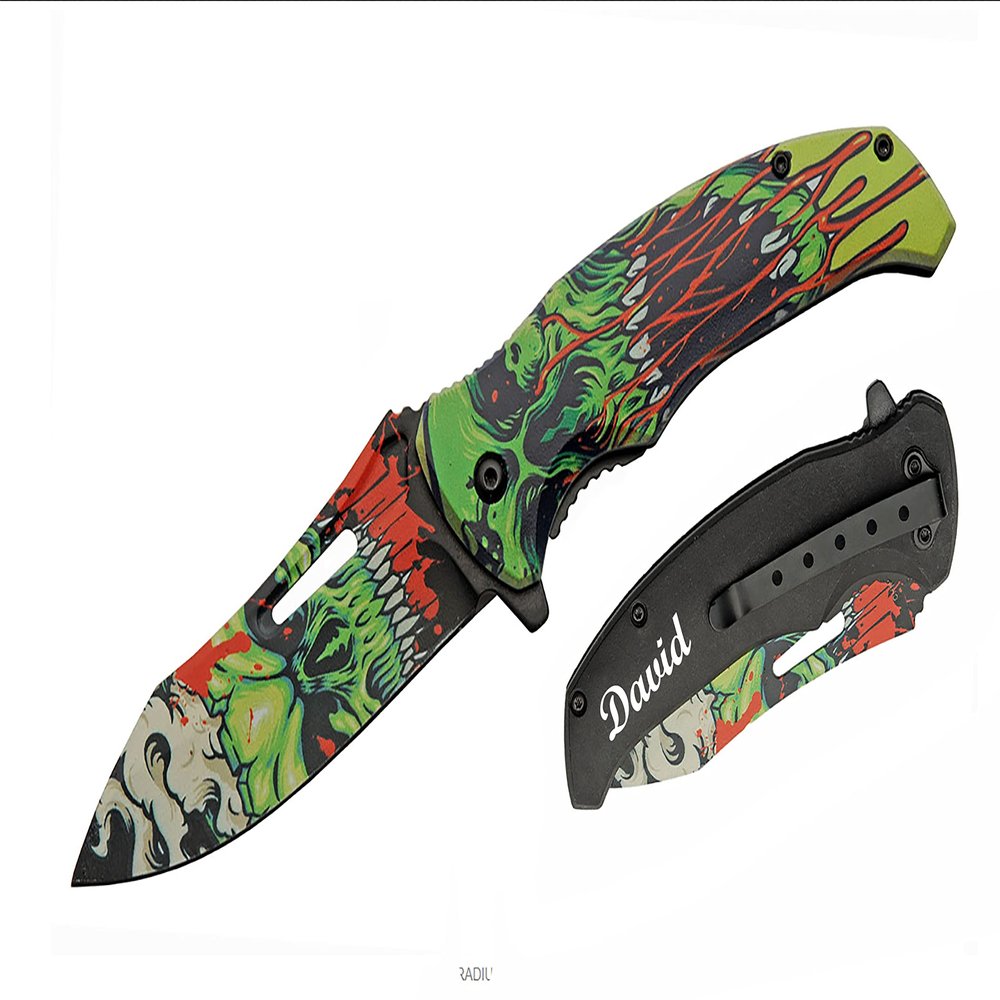 GIFTS INFINITY Pocket Folding Knife - Groomsmen Wedding Party Monogrammed (RADIUM SKULL)