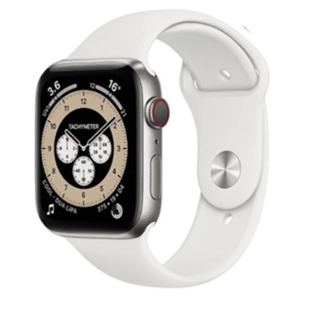 Apple Watch Series 6 (GPS + Cellular, 44mm) - Titanium Case with White Sport Band (Renewed)