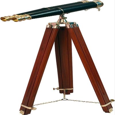 Binoculars for Adults with Wooden Tripod Stand Floor Standing Admirals Solid Brass Black Leather Binocular, Fully Functional Nautical Home Decor
