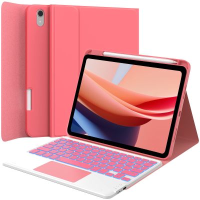 GreenLaw Keyboard Case for iPad 11th Generation(A16,2025) / 10th Generation(2022), Stain-Resistant Cover, 7 Color Backlit, Detachable Keyboard Case with Touchpad and Pencil Holder, Rose Red