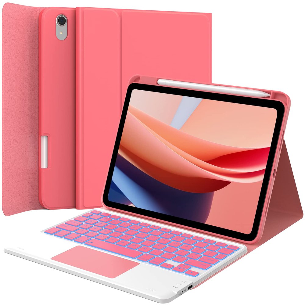 GreenLaw Keyboard Case for iPad 11th Generation(A16,2025) / 10th Generation(2022), Stain-Resistant Cover, 7 Color Backlit, Detachable Keyboard Case with Touchpad and Pencil Holder, Rose Red