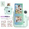CAIYOULE Clear Case for Fujifilm Instax Mini 12 Camera with PU Leather Carrying Bag - Clear and Green view 1