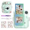 CAIYOULE Clear Case for Fujifilm Instax Mini 12 Camera with PU Leather Carrying Bag - Clear and Green view 2