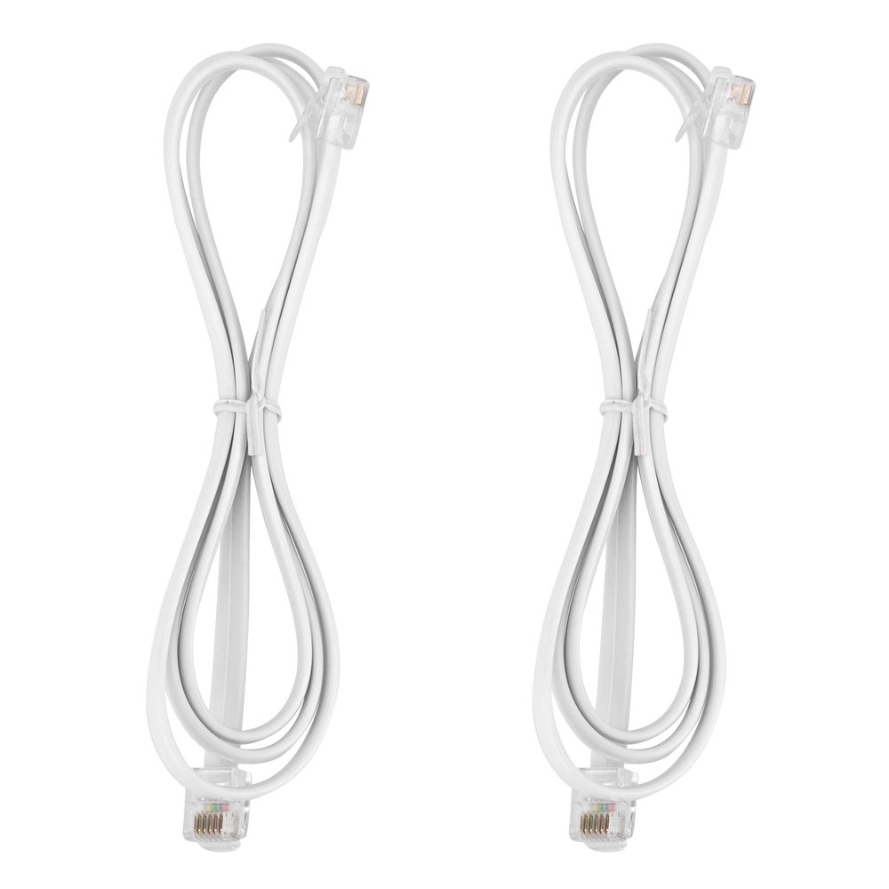 LanSenSu RJ12 Cable Phone Cord RJ12 6P6C Male to Male Straight Wired for Both Data and Voice Use - 2Pack (White, 3.3FT)