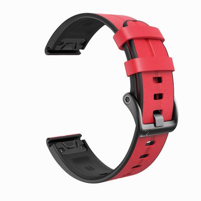AEHON Sport Leather Silicone Watchband Strap For Garmin Fenix 7X 7 6X 6 Pro 5X 5 Plus 3HR Easy Fit Quick Release Wristband 26 22mm Bracelet (Color : Red, Size : 26mm Fenix 6X 6XPro)