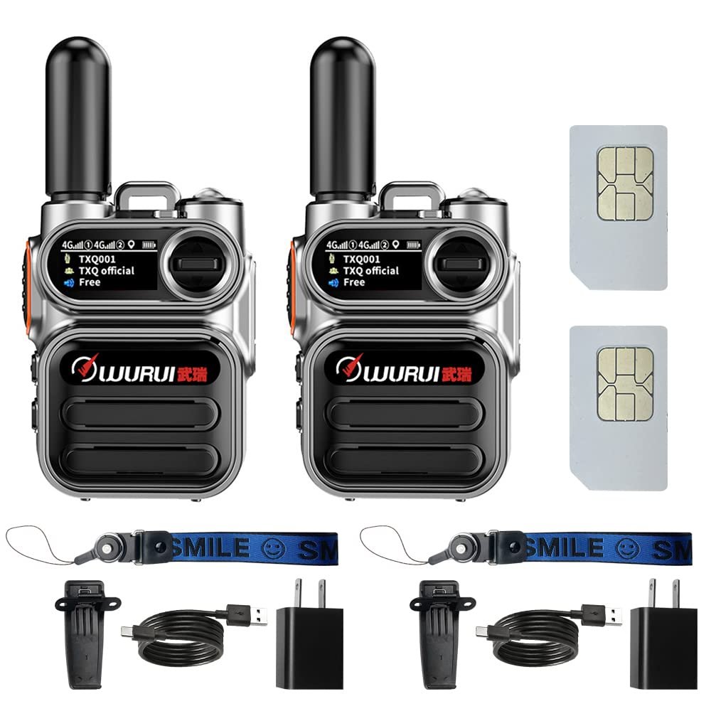 Wurui G388 4G POC Global-ptt walkie talkies Unlimited Long Range Professional Adult car GSM intercom 1000 Miles Outdoor Organizer USB c Radio (2 Pack Silver with 500M Card)