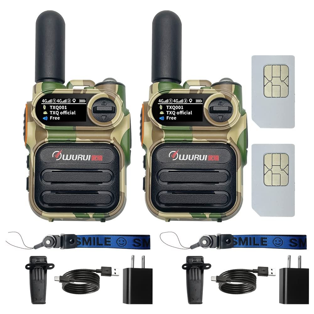 Wurui G388 4G POC Global-ptt walkie talkies Unlimited Long Range Professional Adult car GSM intercom 1000 Miles Outdoor Organizer USB c Radio (2 Pack Camouflage with 500M Card)