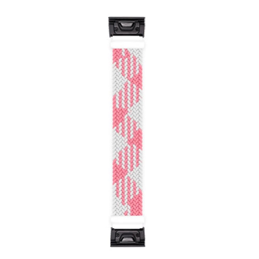 BUDAY 22 26mm Quickfit Watch Strap For Garmin Fenix 7 7X 6 6X Pro 5X 5 Plus 3HR 935 945 S60 MK1 Braided Solo Loop Nylon Watch Wrist band (Color : Pink White, Size : Fenix 6 5-165mm)