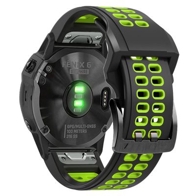 AXTI 22mm 26mm Quickfit Watch Strap For Garmin Fenix 7 Fenix 6 7X 5 5 Plus Forerunner 935 945 Quick Release Silicone Watch Wristband (Color : Black Green, Size : Forerunner 935 945)