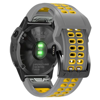 AXTI 22mm 26mm Quickfit Watch Strap For Garmin Fenix 7 Fenix 6 7X 5 5 Plus Forerunner 935 945 Quick Release Silicone Watch Wristband (Color : Gray Yellow, Size : Forerunner 935 945)