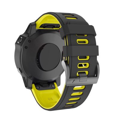 BUDAY Quick Release Watchband Strap For Garmin Fenix 7 7X 6X Pro Watch Easyfit Wrist Band For Fenix 6 Pro For Garmin Fenix 5X 5 Watch (Color : Black Yellow, Size : 26mm Fenix 6X Pro)