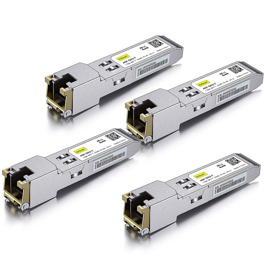 10Gtek 10/100/1000Base-T Copper SFP, Auto-Negotiation SFP to RJ45 Mini-GBIC Transceiver for Cisco GLC-T/SFP-GE-T, Pack of 4