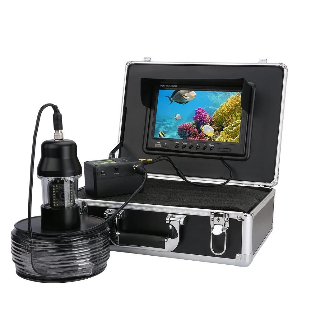 HDCSUN 7.0 Inch Underwater Fishing Camera DVR, Fish Finder Camera 1000TVL, Infrared LED IP68 Waterproof Camera with Adjustable 38 LEDs, for Ice,Lake, Boat (Size : 50M Cable)