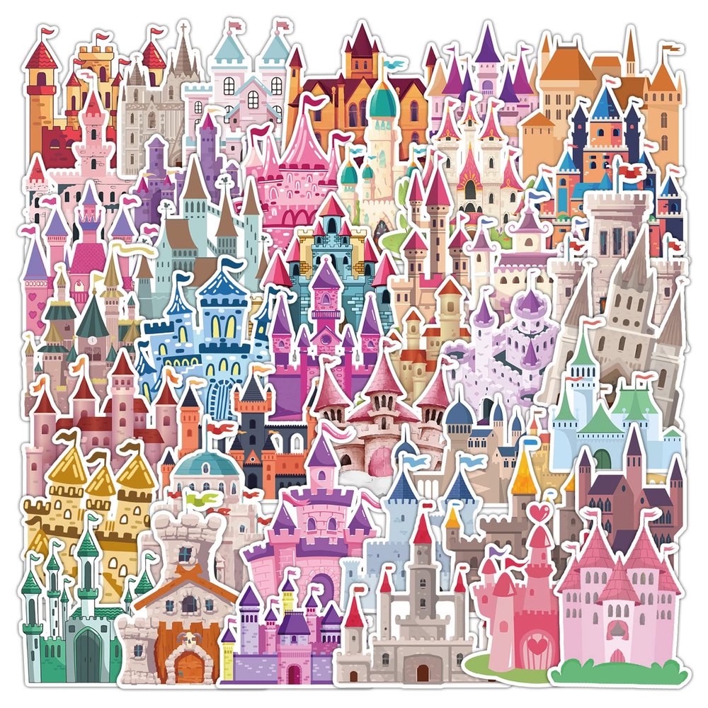 40Pcs Castle Stickers for Kids Water Bottle Laptop Fairy Prince Princess Party Decoration Art Sticker Motorcycle Luggage Guitar Decal Skateboard Waterproof Vinyl Fairy Stickers for Teens Adults Castle