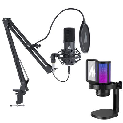 MAONO 2PCS USB Gaming Microphone, PC Computer Condenser mic with Noise Cancellation, RGB Lights, Mute, Gain Control for Streaming, Recording, Podcast, Chat, Twitch, YouTube, Discord