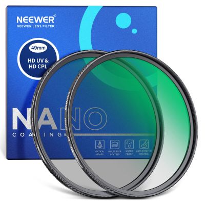 NEEWER 49mm CPL UV Lens Filter Kit, Circular Polarizer(Polarizing) UV Protection Filter Set with HD Optical Glass with Double Sided 30 Layer Nano Coatings Ultra Slim Aluminum Frame