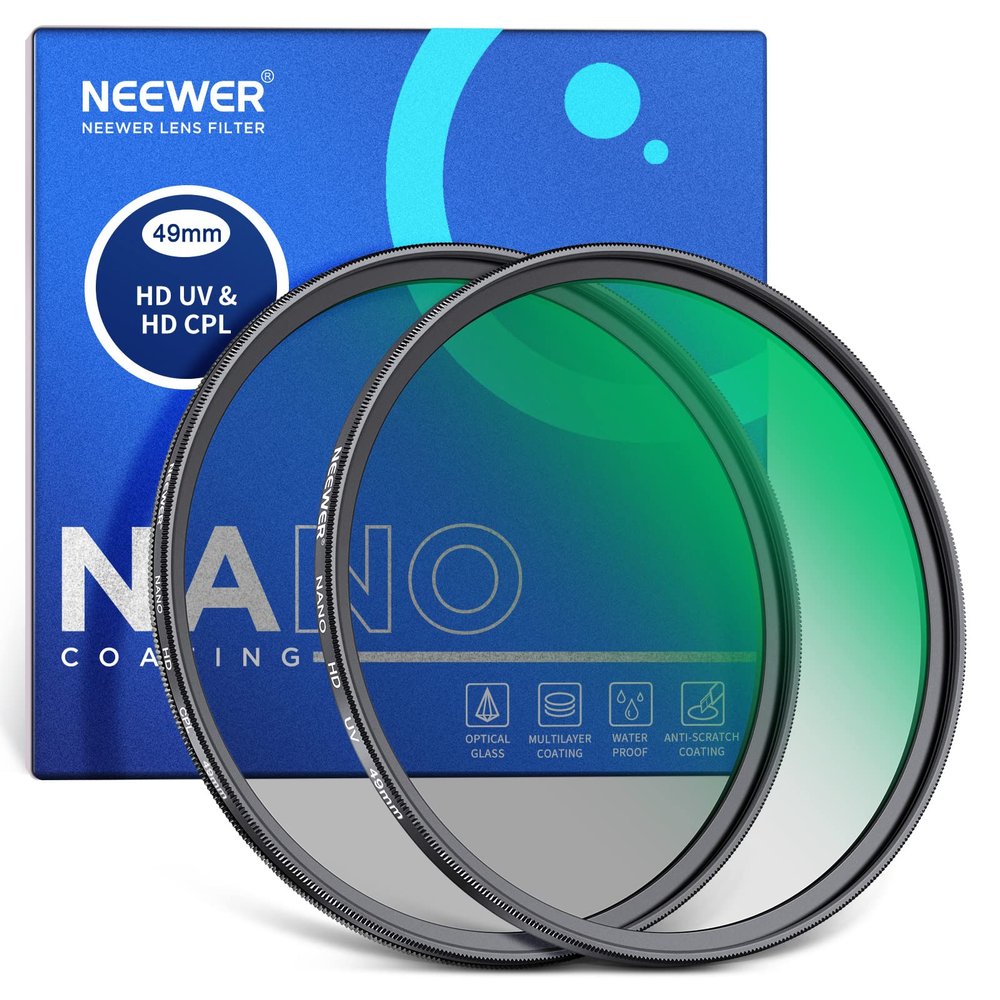 NEEWER 49mm CPL UV Lens Filter Kit, Circular Polarizer(Polarizing) UV Protection Filter Set with HD Optical Glass with Double Sided 30 Layer Nano Coatings Ultra Slim Aluminum Frame