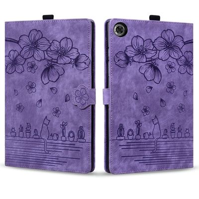 Compatible with Lenovo Tab M10 Plus 3rd Gen 10.6 Inch 2022 Shockproof PU Leather Embossed Folding Stand Protective Cover Flip Case Card Slot Tablet PC Case Tablet Case Cover (Color : Purple)