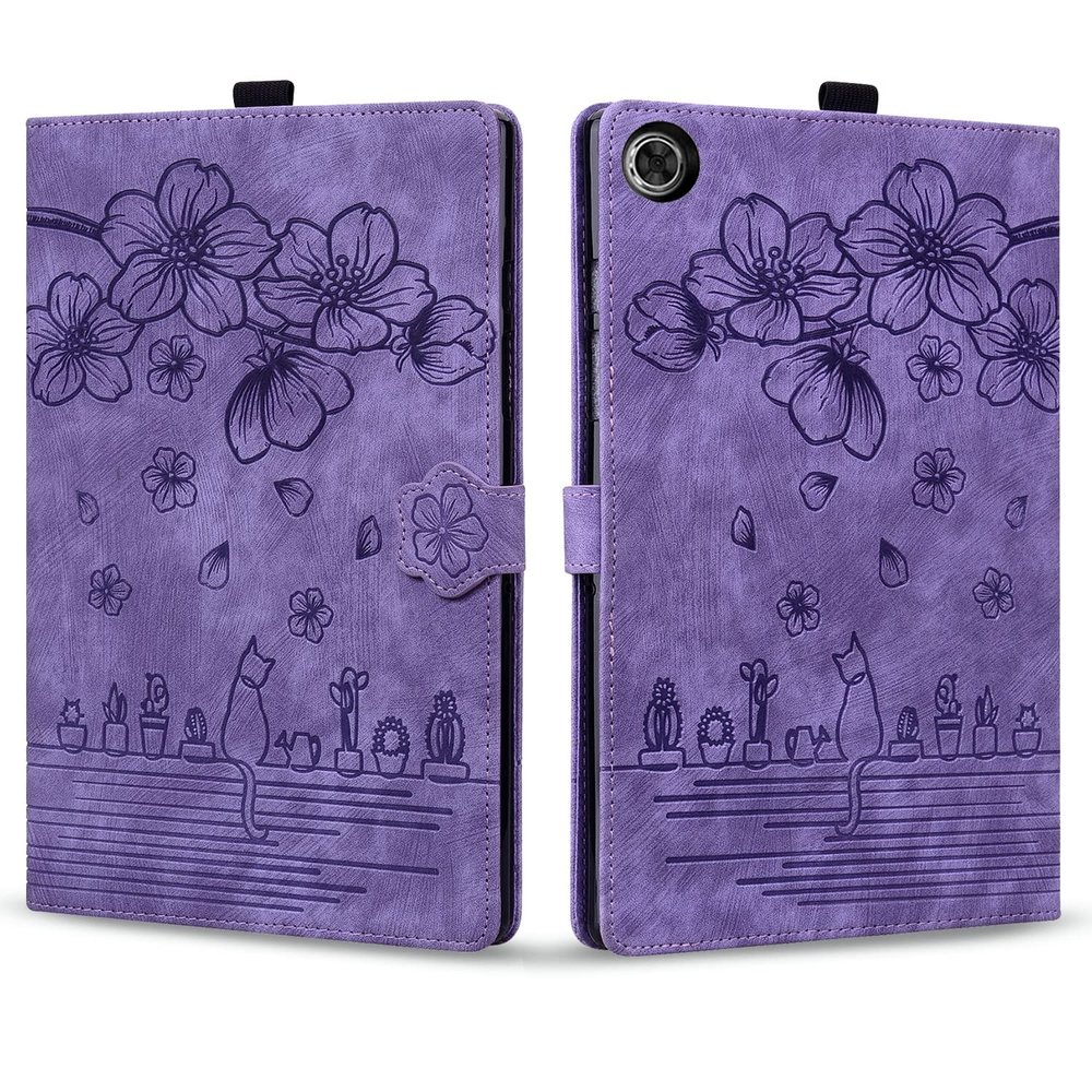 Compatible with Lenovo Tab M10 Plus 3rd Gen 10.6 Inch 2022 Shockproof PU Leather Embossed Folding Stand Protective Cover Flip Case Card Slot Tablet PC Case Tablet Case Cover (Color : Purple)
