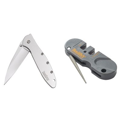 Kershaw Leek Pocket Knife (1660) 3-In. Sandvik 14C28N Blade and Stainless Steel Handle, 3 oz. & Smiths PP1 Pocket Pal Knife Sharpener Preset Carbide & Ceramic Stone Sharpeners