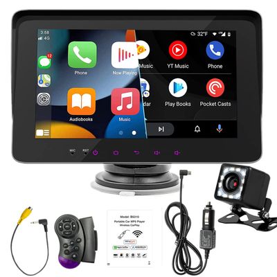 Compatible for Wireless Apple Carplay & Android Auto for Car Stereo, 7" Portable Car Radio Monitor Multimedia Payer, Hands-Free Calling, Bluetooth, AUX/FM Transmission, SWC,Reverse Camera for All Cars