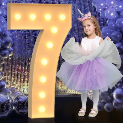4FT Marquee Light Up Numbers, Large Marquee Numbers for 7th 17th 70th Birthday Decorations, Giant Light Up Numbers for Party Anniversary, Marquee Letters, Pre-Cut DIY Mosaic Numbers for Balloons 7