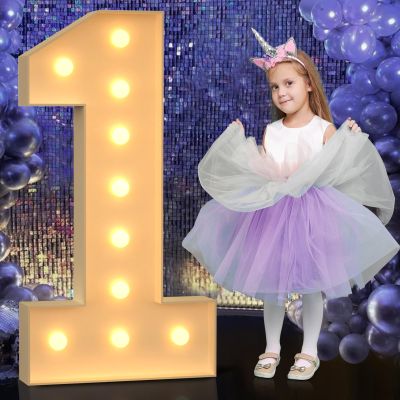 4FT Marquee Light Up Numbers, Large Marquee Numbers 1 for 21st 1st Birthday Decorations for Boy Girl, Giant Light Up Numbers for Party Anniversary, Marquee Letters Pre-Cut Mosaic Numbers for Balloons
