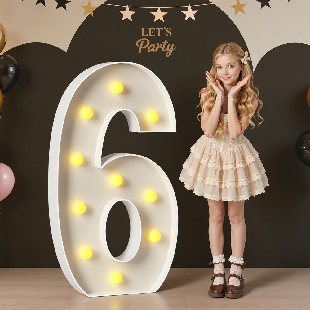 4FT Marquee Light Up Numbers, Large Marquee Numbers for 6th 16th 60th Birthday Decorations, Giant Light Up Numbers for Party Anniversary, Marquee Letters, Pre-Cut DIY Mosaic Numbers for Balloons 6