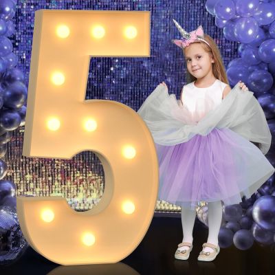 4FT Light Up Numbers, Large Marquee Numbers for 5th 15th 50th Birthday Decorations, Giant Light Up Numbers for Party Anniversary, Marquee Letters, Pre-Cut DIY Mosaic Numbers for Balloons 5