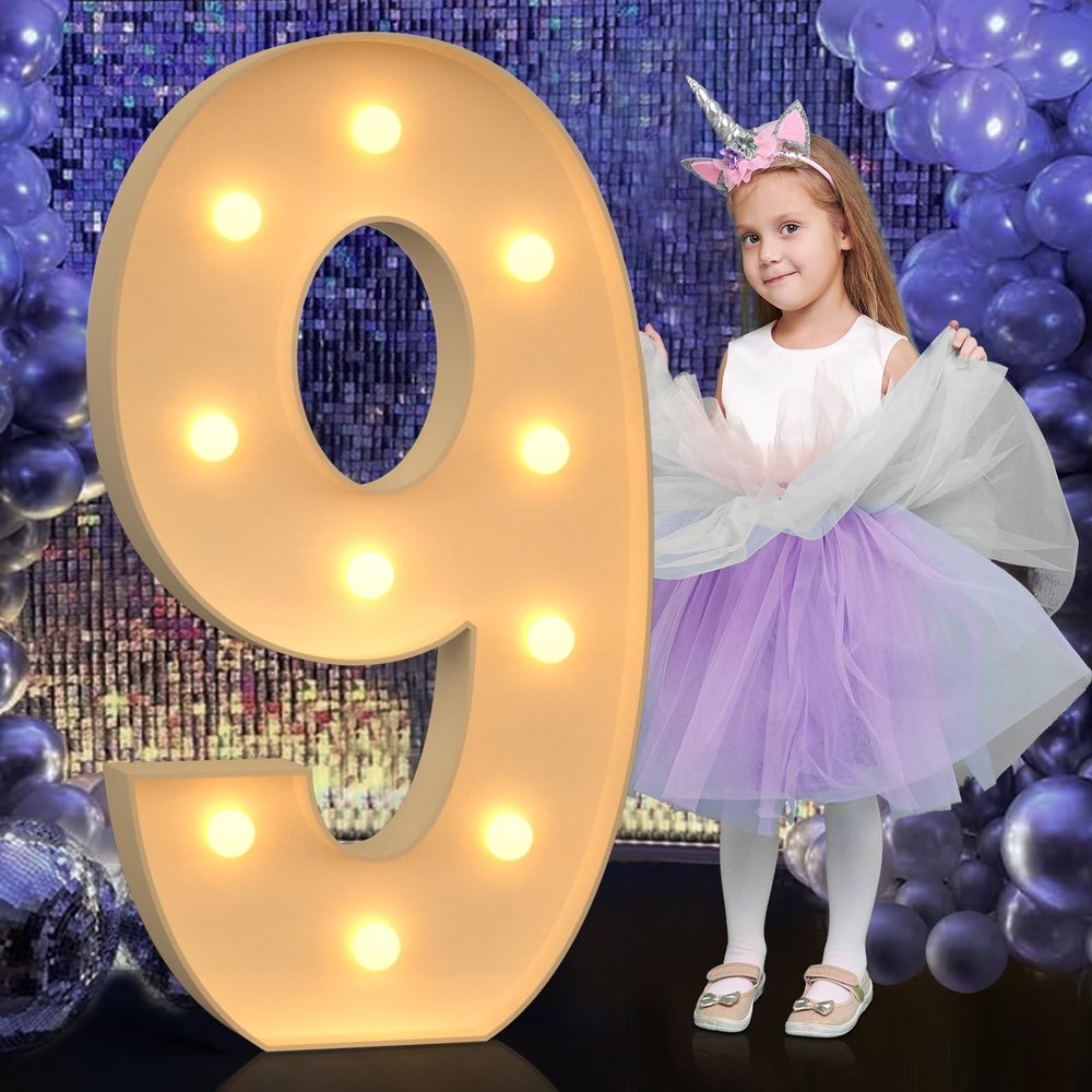 4FT Light Up Numbers, Large Marquee Numbers for 9th 19th 49th Birthday Decorations, Giant Light Up Numbers for Party Anniversary, Marquee Letters, Pre-Cut DIY Mosaic Numbers for Balloons 9
