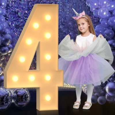 4FT Marquee Light Up Numbers, Large Marquee Numbers for 4th 14th 40th Birthday Decorations, Giant Light Up Numbers for Party Anniversary, Marquee Letters, Pre-Cut DIY Mosaic Numbers for Balloons 4