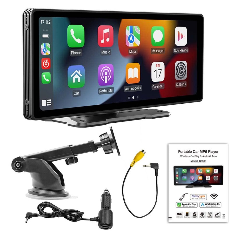 9.3 Inch HD Screen Car Stereo Portable Car Radio MP5 Player Compatible with Android Auto/Apple CarPlay, Mirror Link, FM Signal Tramsmission/Bluetooth 5.0/TF Card/USB/AUX Rear Camera