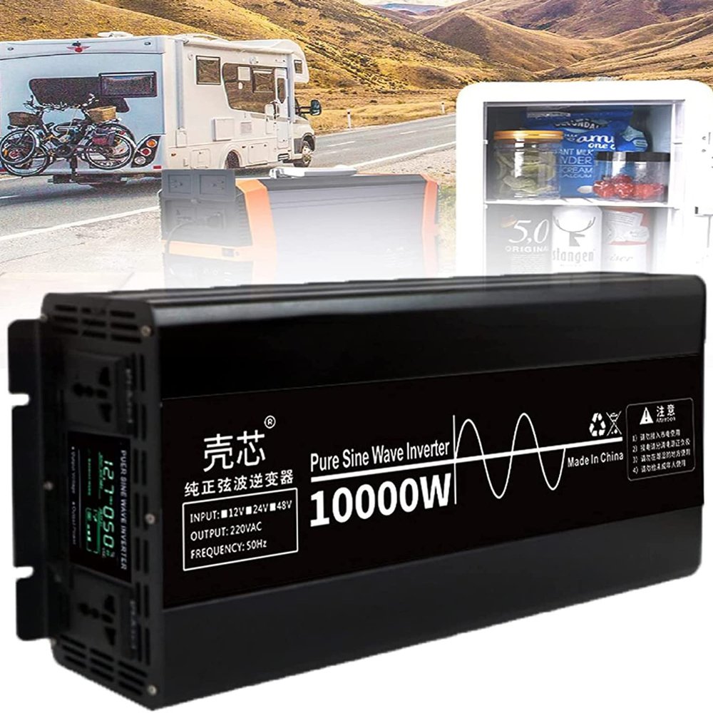 Power Inverter 10000w Pure Sine Wave Inverter Dc 24v 48v to Ac 220v Converter Transformer Car Inverter with LCD Display and Ac Outlets for Home Car,10000W-48Vto220V