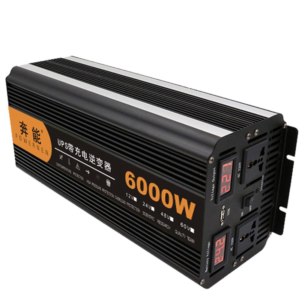 3500W-15000W UPS Sine Wave Inverter Conversion Charger Integrated Machine 12V/24V to 220V Car Converter Power Inverter with LCD Display 2AC Outlets and USB Port,12V-6000W